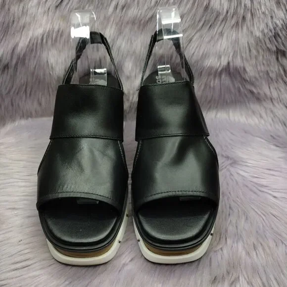 Sorel Joanie III Leather Slingback Open Toe Platform Sandals Women Size 10 Black - Picture 3 of 9